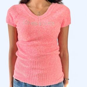 Bebe Pink Rhinestone Logo Knit Top 💕